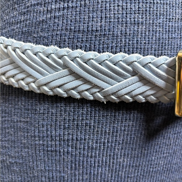 J Crew Leather Braided Sky Blue Belt with Gold Buckle - Picture 4 of 10